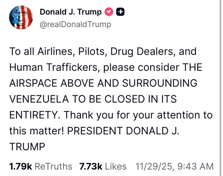 Venezuela denuncia ante la OACI ‘violación de su soberanía’ tras mensaje de Donald Trump