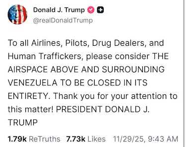 Venezuela denuncia ante la OACI ‘violación de su soberanía’ tras mensaje de Donald Trump