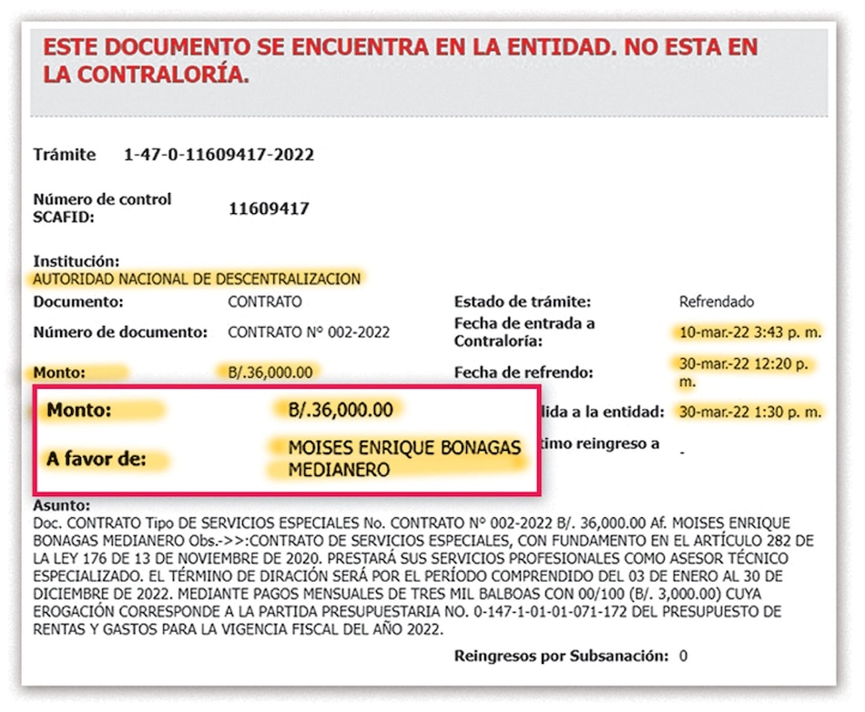 $36,000 más para Moisés Bonagas Medianero; el hijo de la rectora de la Unachi