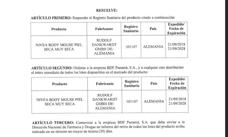 Producto Nivea Body Mousse es retirado del mercado panameño