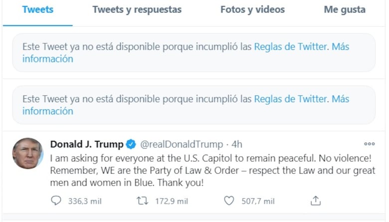 Twitter bloquea la cuenta de Trump por 12 horas, amenaza con una suspensión permanente