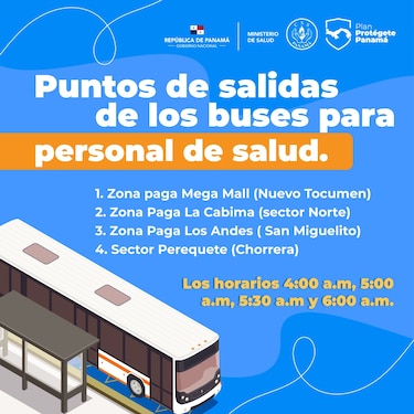 Habilitan puntos de salida de buses para personal de salud