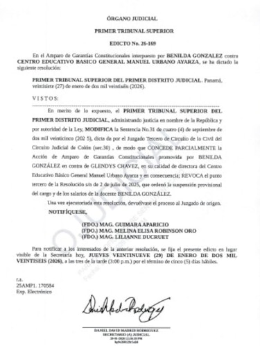 Precedente judicial: Tribunal revoca suspensión salarial y de cargo a docente
