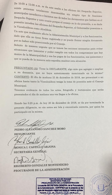 Vicealcaldesa de Arraiján asume control de municipio; alcalde Pedro Sánchez Moro es suspendido