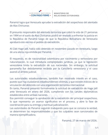 Panamá empezará trámite para la extradición de vinculado al caso Alas Chiricanas