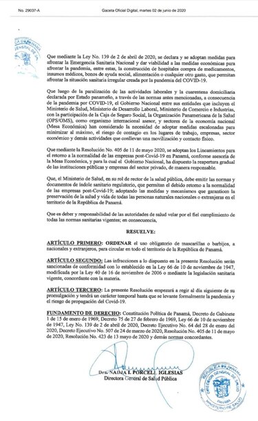 Ministerio de Salud ordena el uso obligatorio de mascarillas en todo el país