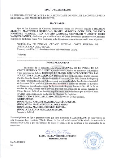 New Business ya es cosa juzgada: la Corte rechaza el pedido de ‘aclaración’ de sentencia de Martinelli