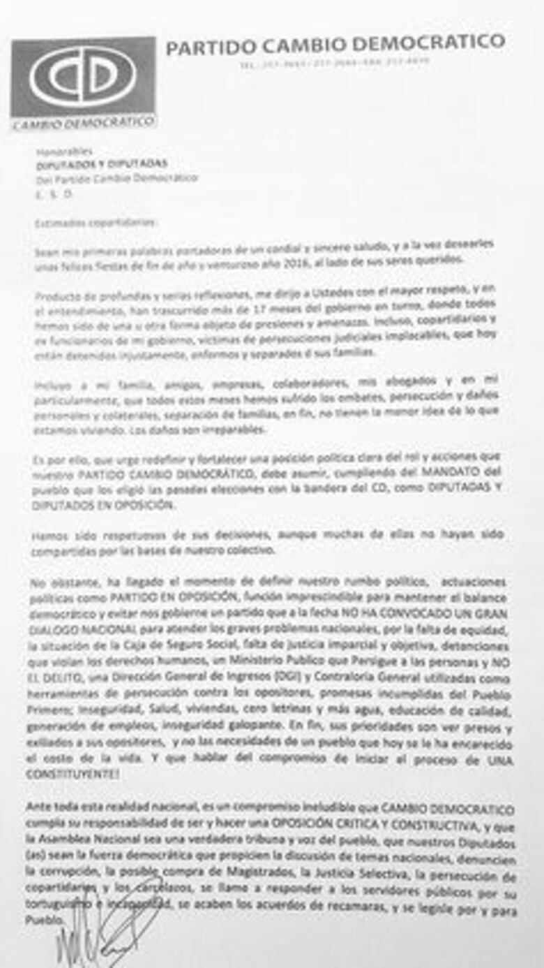 Expresidente Ricardo Martinelli emplaza a bancada de CD