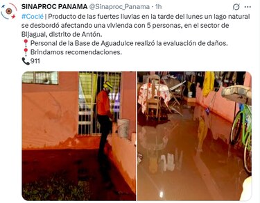 27 familias afectadas por intensas lluvias que causaron inundaciones en Portobelo