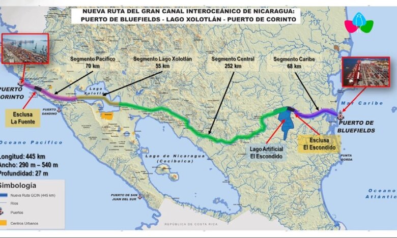 El proyecto del canal de Nicaragua costaría $64,500 millones y sería más largo que el de Panamá