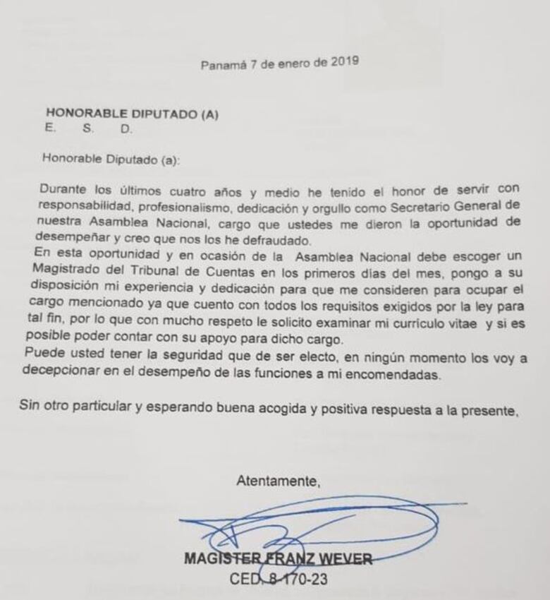 Franz Wever cabildea por cargo de magistrado del Tribunal de Cuentas