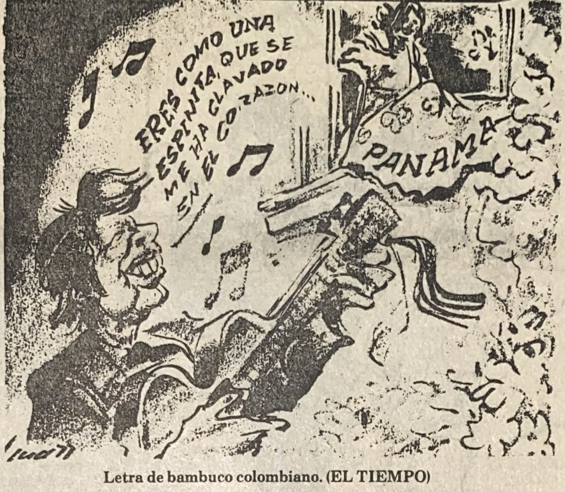 Caricatura de Carter cantando a Panamá. 6 de spetiembre de 1977. Diario La Estrella. Obtenido de la hemeroteca de la Biblioteca Nacional Ernesto J. Castillero.