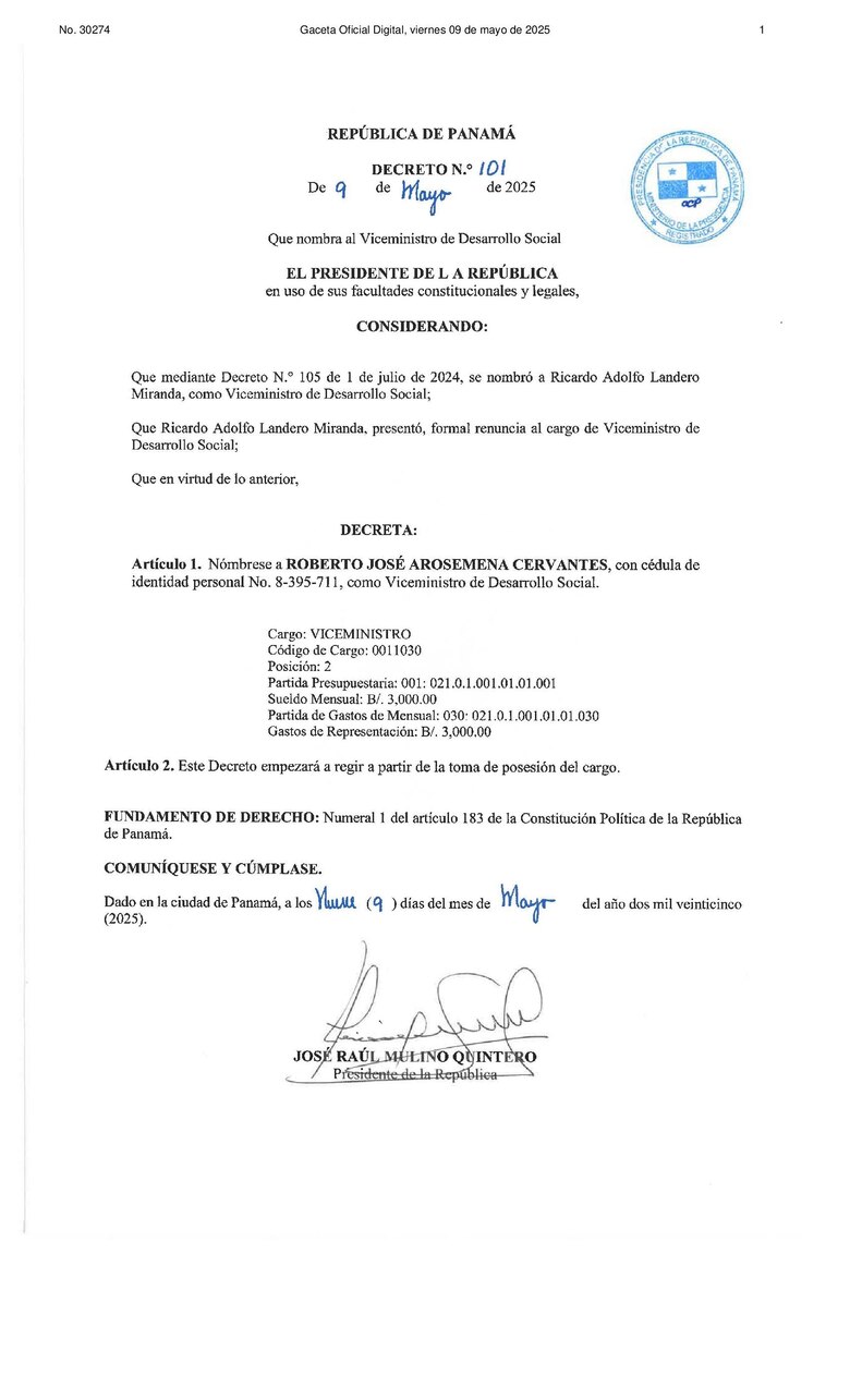 Roberto Arosemena reemplazará a Ricardo Landero como viceministro del Mides