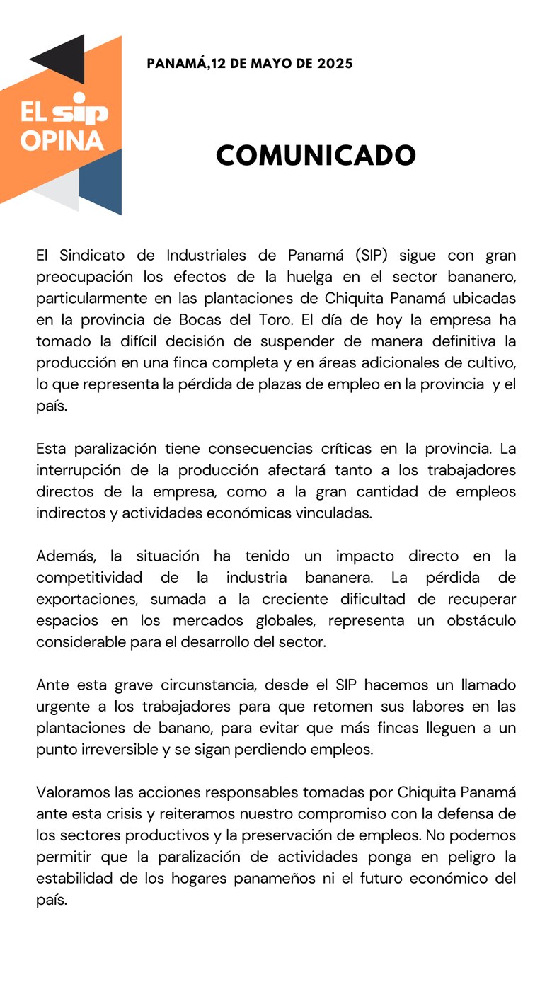 SIP: paralización en fincas bananeras amenaza empleos y competitividad internacional