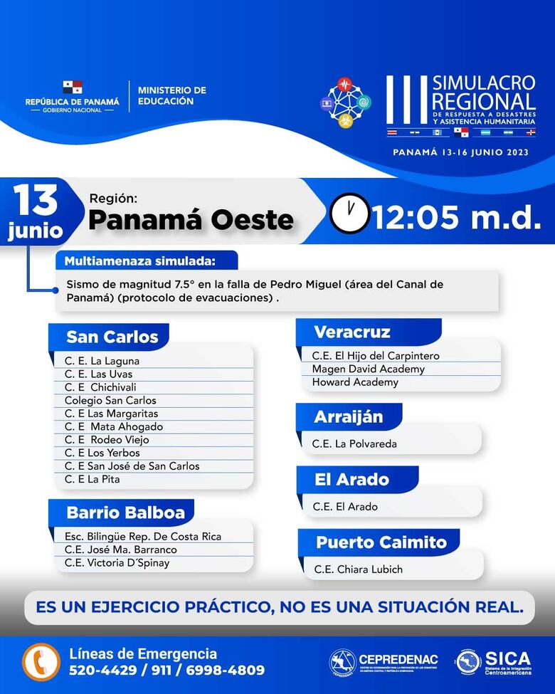 Simulacro regional de respuesta a desastres no afectará jornada laboral ni educativa