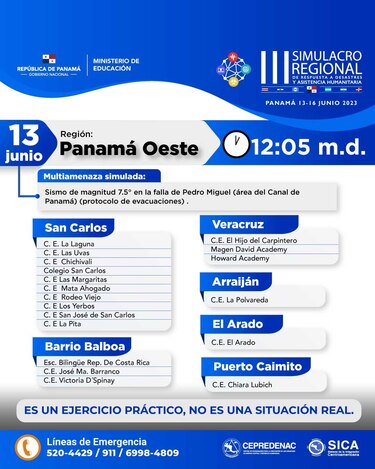 Simulacro regional de respuesta a desastres no afectará jornada laboral ni educativa