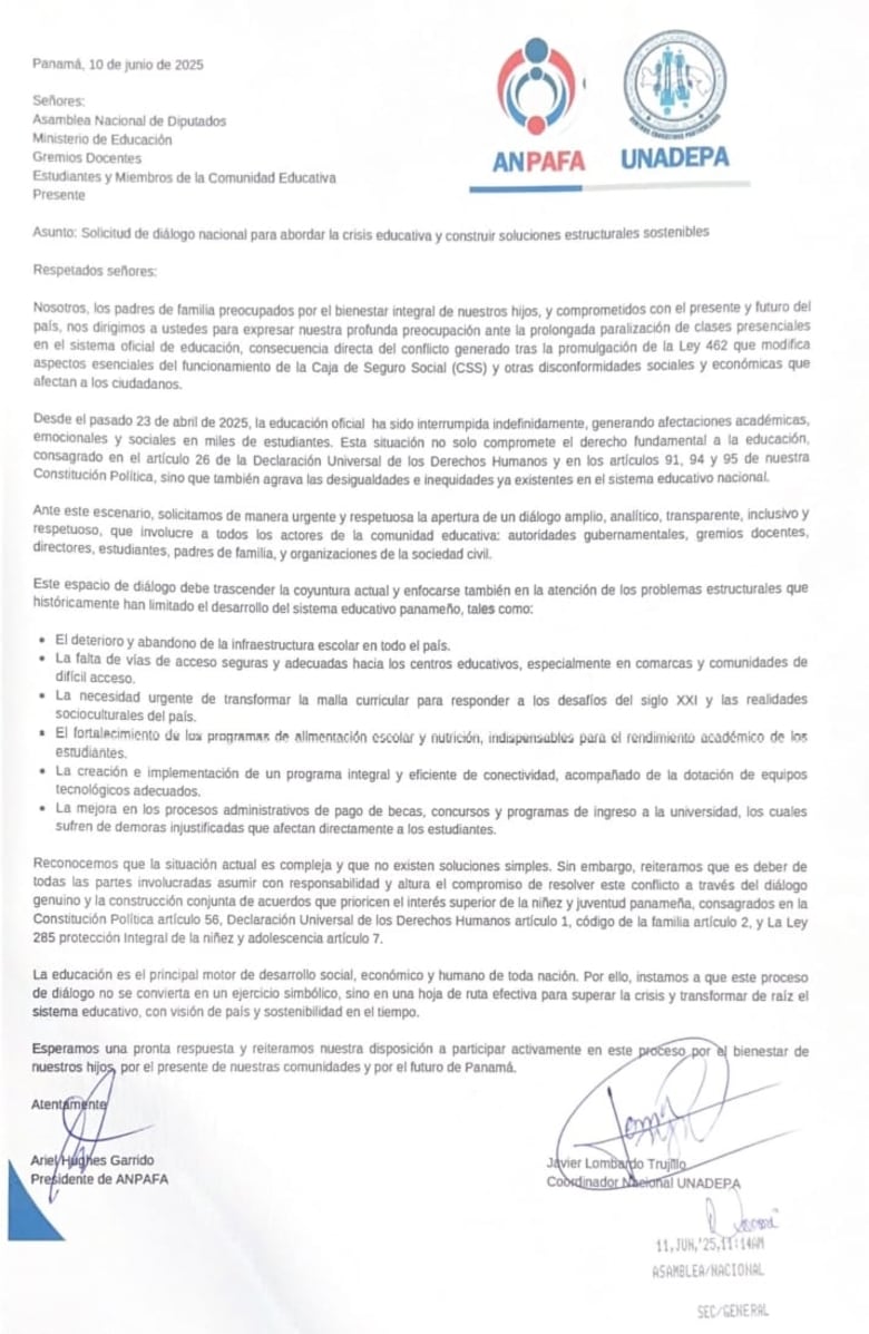 Asociación de Padres de Familia exige medidas urgentes ante crisis del sistema escolar panameño