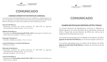 La Lotería anuncia cambios de fechas de sorteos por el Carnaval