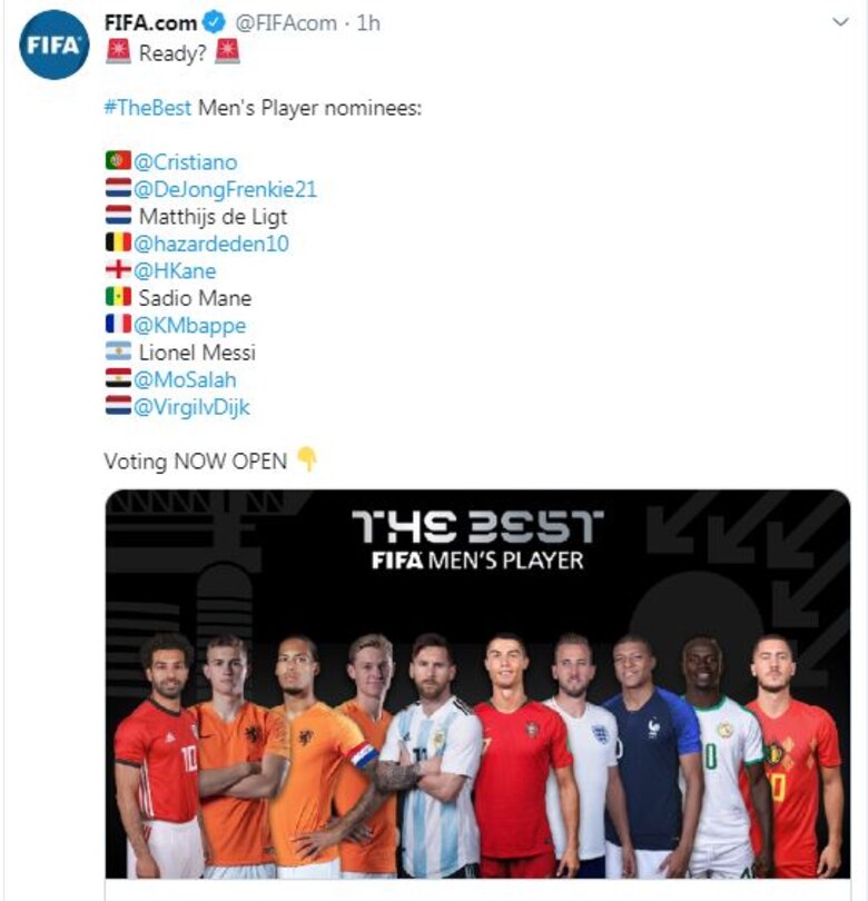 FIFA revela lista de candidatos para premio The Best; Cristiano y Messi repiten
