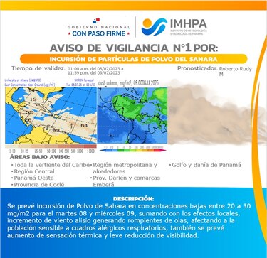 Panamá bajo aviso de vigilancia por incursión de partículas de polvo del Sahara