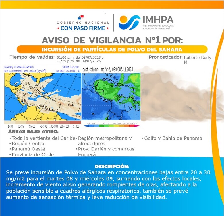 Panamá bajo aviso de vigilancia por incursión de partículas de polvo del Sahara
