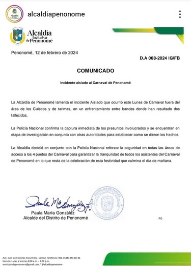 Carnaval: dos muertos y un herido tras balacera en Penonomé