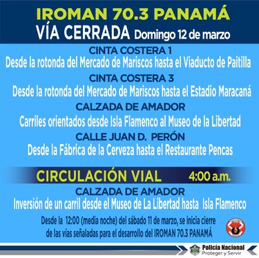 Anuncian cierre de vía e inversión de carriles para este domingo en la Cinta Costera y la Calzada de Amador