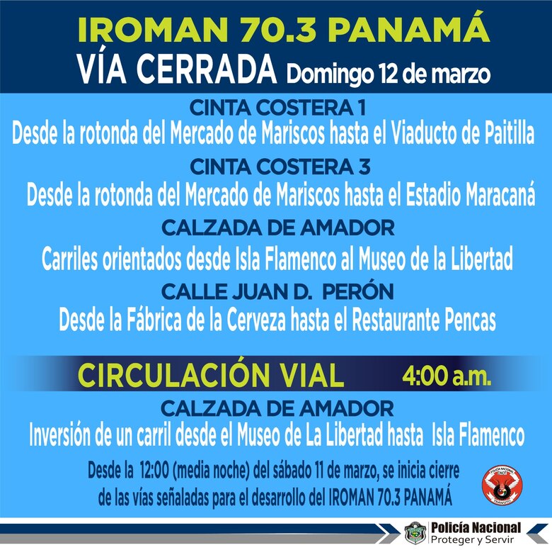 Anuncian cierre de vía e inversión de carriles para este domingo en la Cinta Costera y la Calzada de Amador