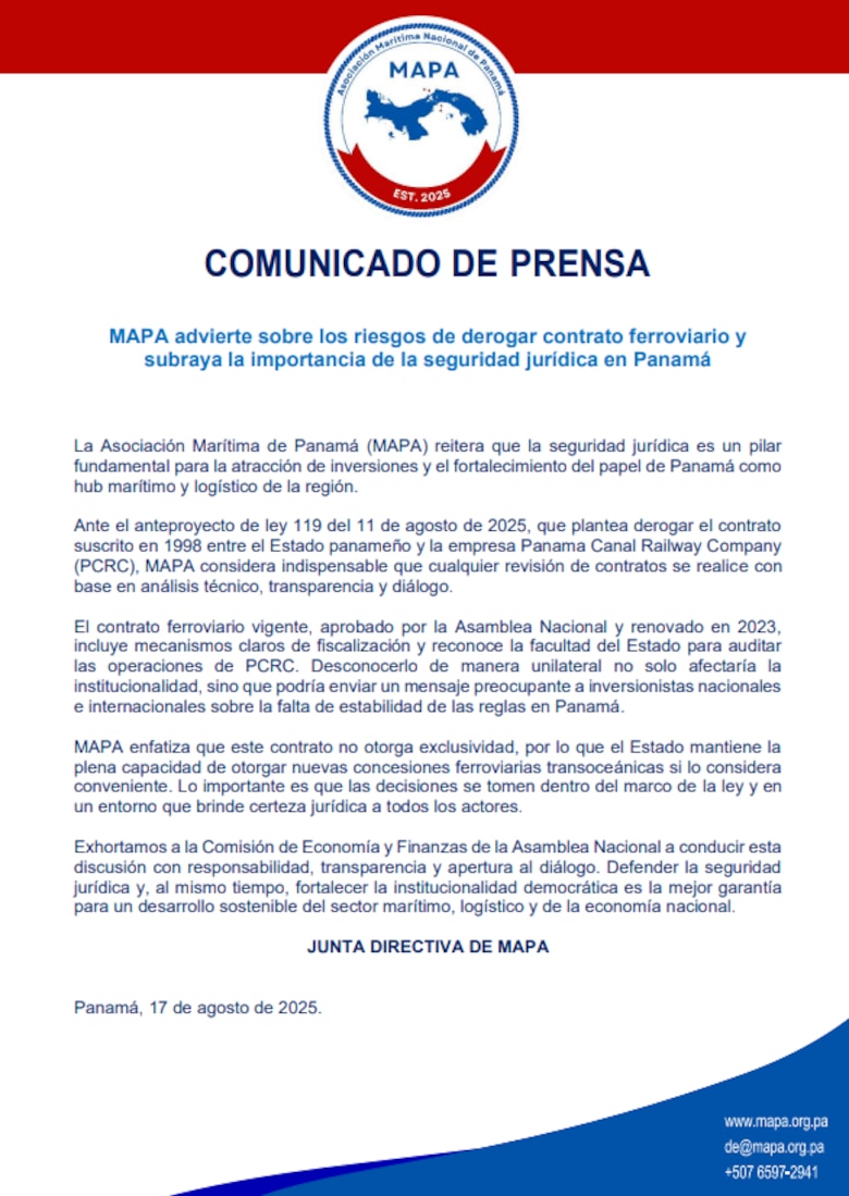 Sector naviero y marítimo advierte sobre riesgos de derogar la concesión del ferrocarril