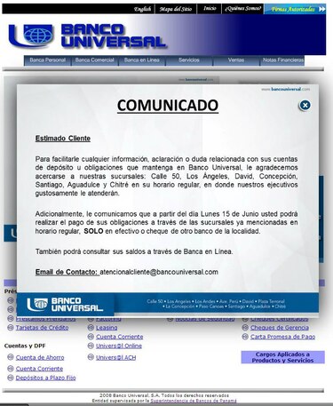 Banco Universal pide a clientes acudir a sucursales para que paguen mensualidades de créditos pendientes
