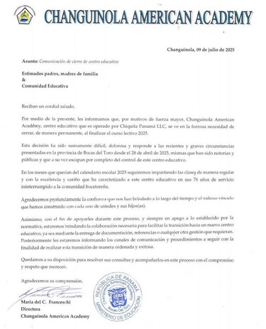 Changuinola American Academy cierra: Meduca asumirá su gestión
