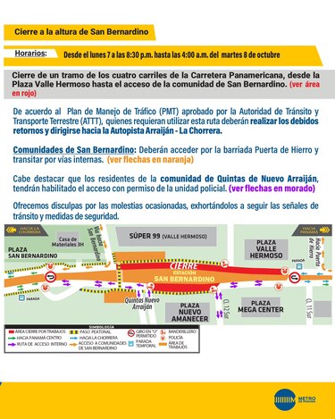 Anuncian cierre temporal de cuatro tramos de la vía Panamericana en Arraiján desde este jueves