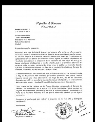 Tribunal Electoral señala que para incluir papeleta adicional se requiere de una ley
