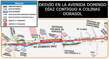 Desvíos en la avenida Domingo Díaz por montajes de vigas 'U'