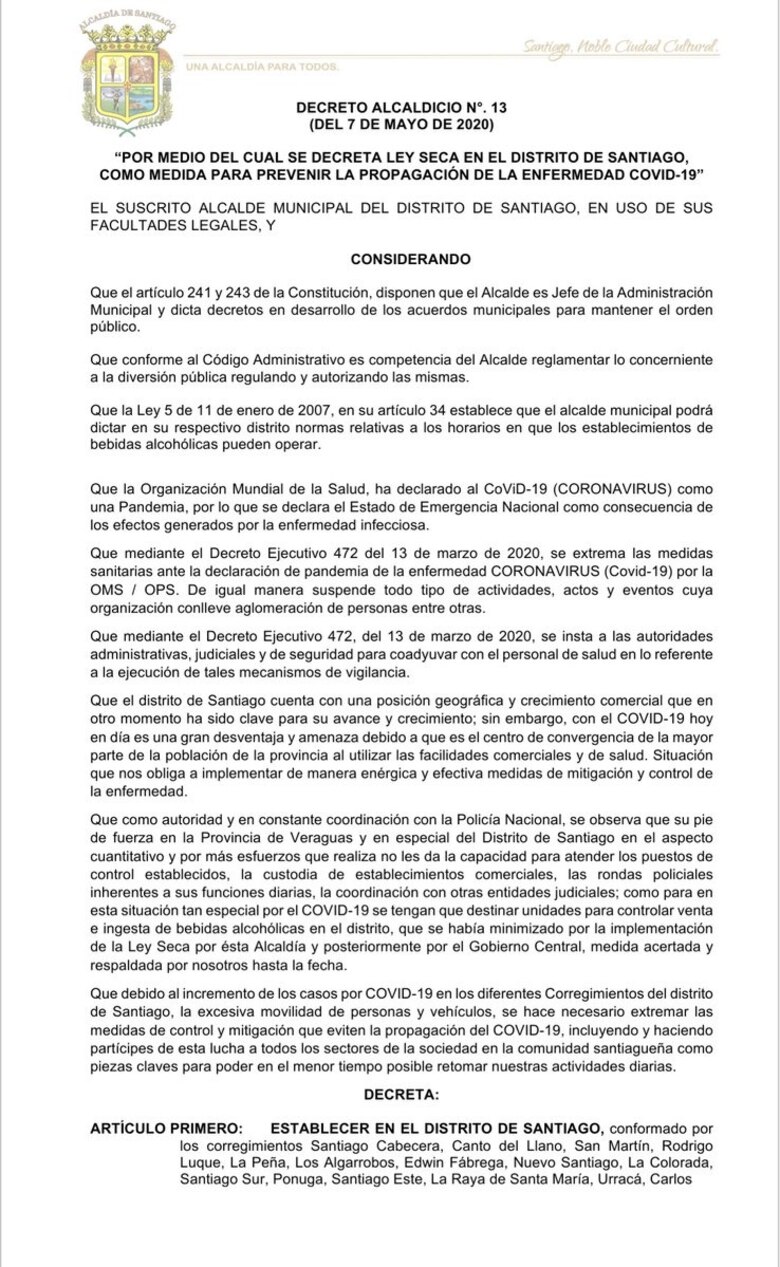 Alcalde de Panamá levantará la ley seca, mientras que sus homólogos del interior mantienen la medida