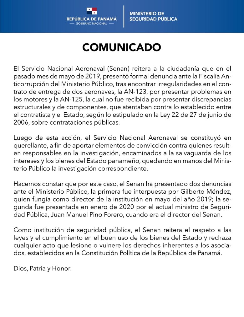 Amplían denuncia en caso de helicópteros del Senan