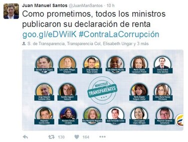 Presidente de Colombia publica en un tuit la declaración de renta de todos sus ministros