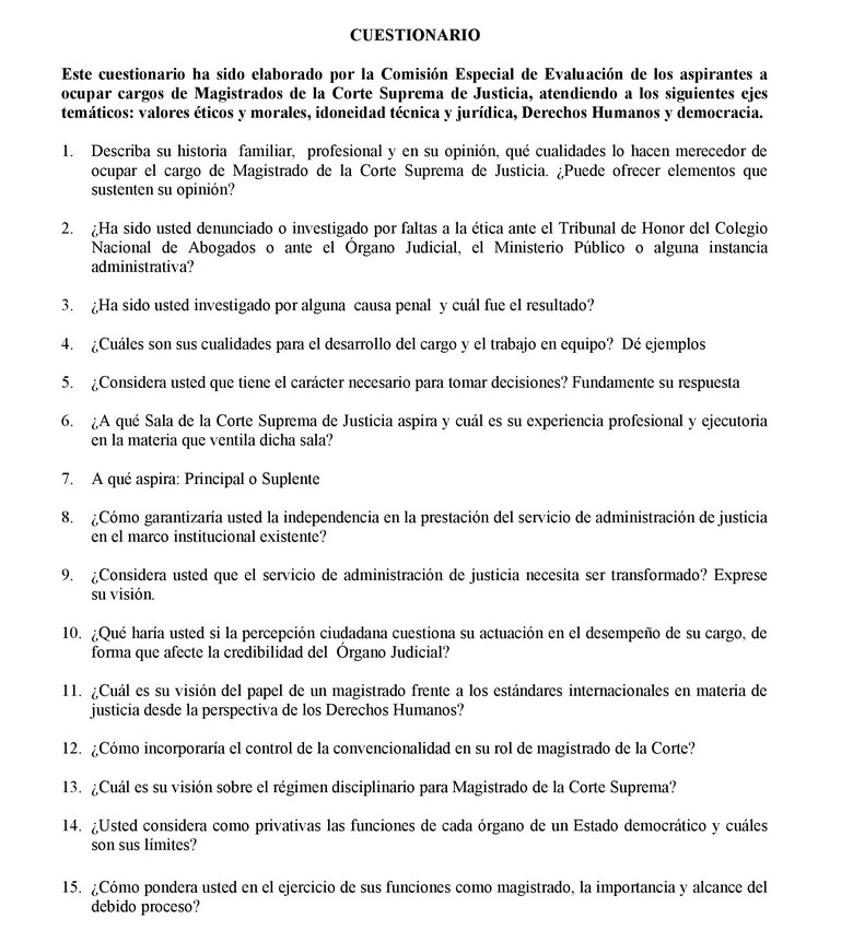 Comisión define las 15 preguntas que le harán a los aspirantes a magistrados de la Corte Suprema de Justicia