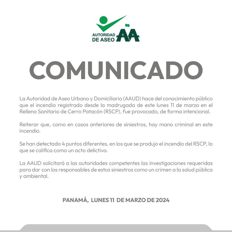 La AAUD dice que el incendio en cerro Patacón fue provocado