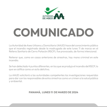 La AAUD dice que el incendio en cerro Patacón fue provocado