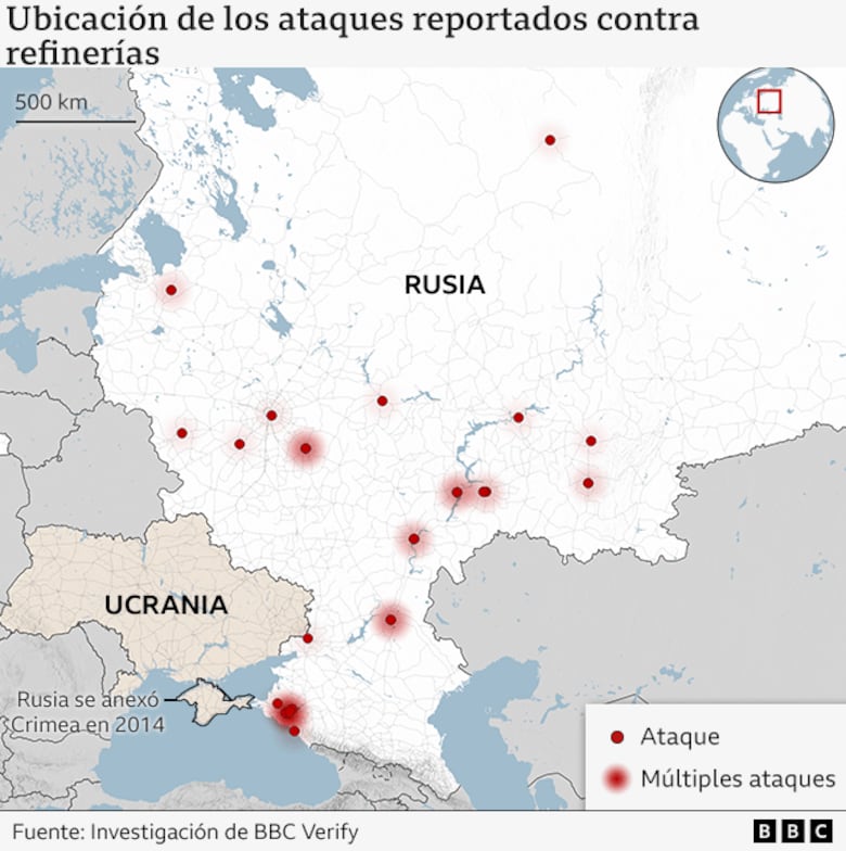 Escasez y altos precios: cómo Ucrania ha convertido los ataques contra plantas petroleras rusas en una de sus principales tácticas de guerra