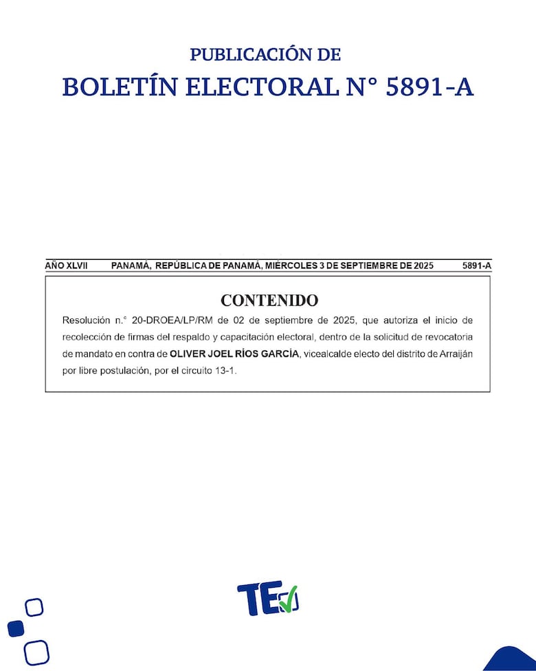 Autorizan la recolección de firmas para la revocatoria del vicealcalde de Arraiján