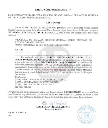 Ricardo Martinelli no logra apartar a María Eugenia López del caso New Business: le niegan la recusación