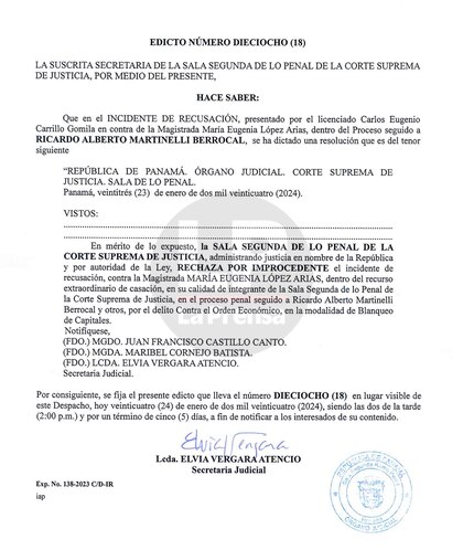 Ricardo Martinelli no logra apartar a María Eugenia López del caso New Business: le niegan la recusación