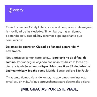 Cabify anuncia a sus usuarios que dejará de operar en Panamá