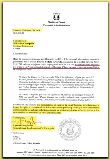 La pregunta de la Procuraduría a Miambiente: ¿dónde están los $12 millones de la minera?