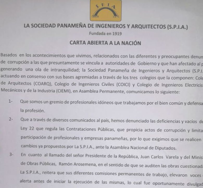SPIA pide a la Contraloría que audite obras