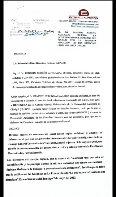 Llega a la Defensoría del Pueblo una denuncia contra la Unachi