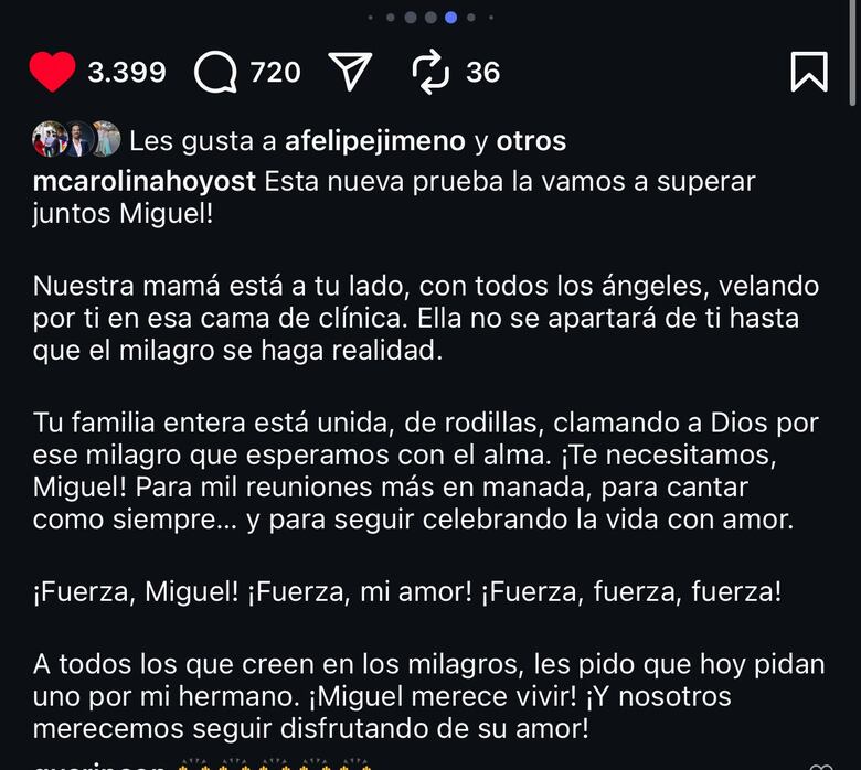 Hermana de Miguel Uribe pide ‘un milagro’ por su vida en emotivo mensaje en redes sociales