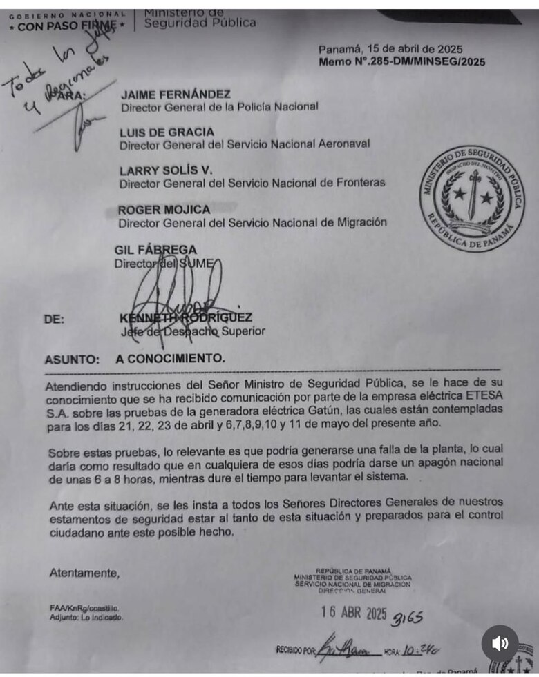 Etesa advierte que podrían presentarse interrupciones en el servicio eléctrico por pruebas de la Generadora Gatún